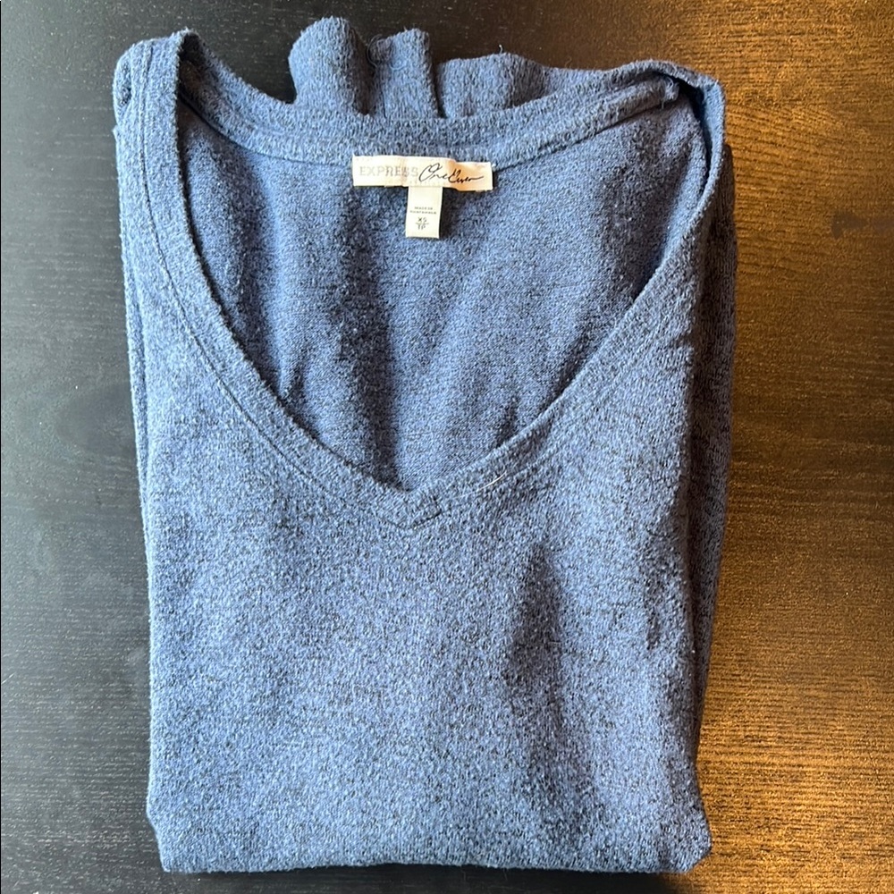 Express One Eleven Heathered Blue Top